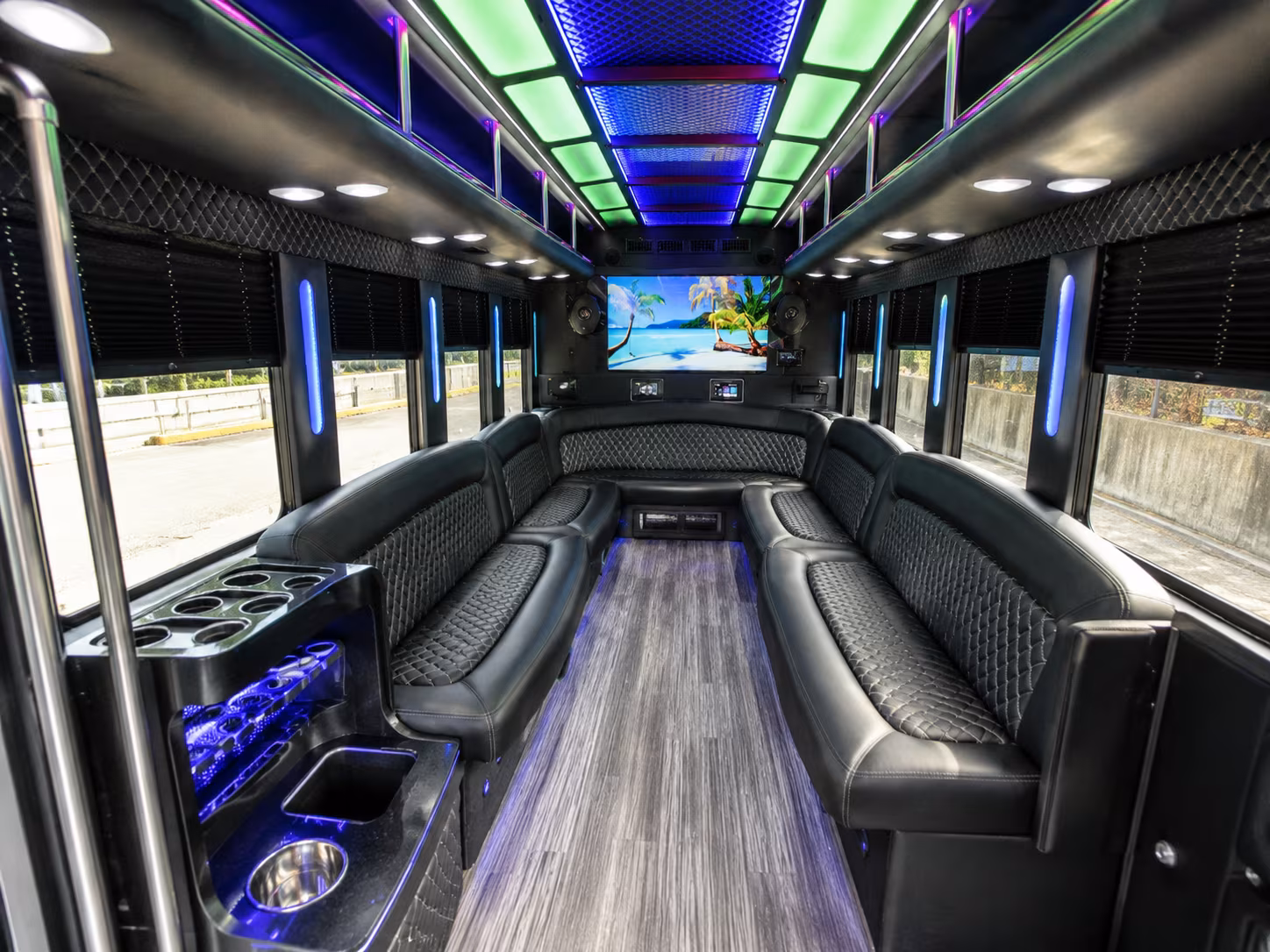 trenton 18 passenger party bus inside